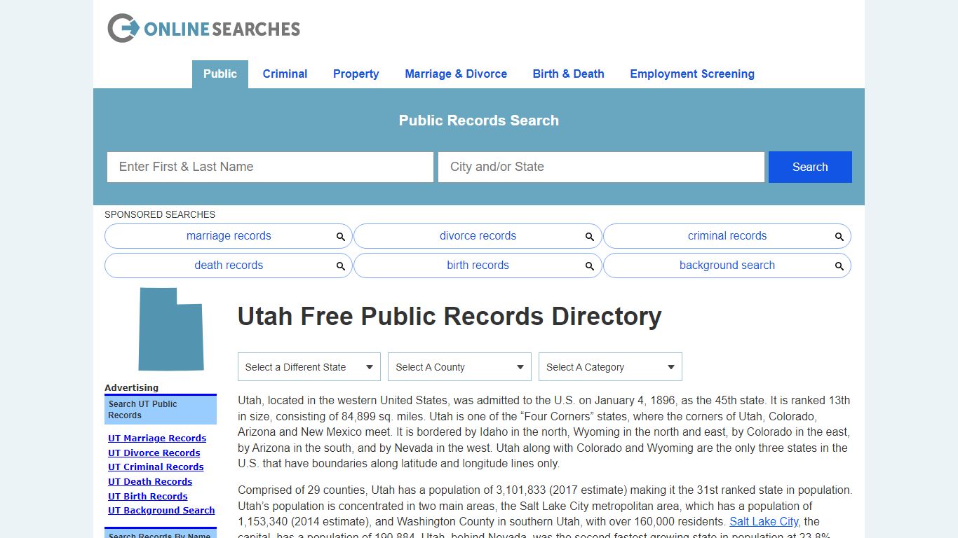 Utah Free Public Records Directory - OnlineSearches.com